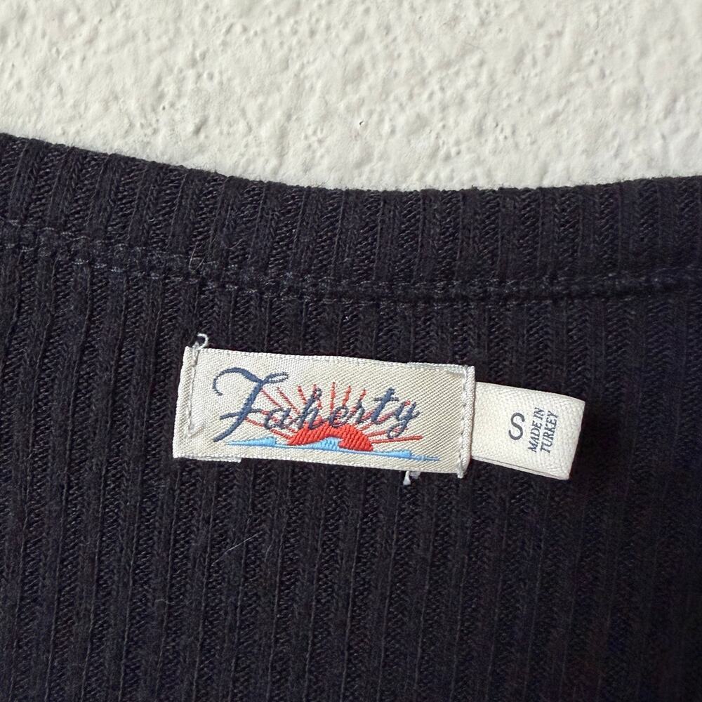 Faherty Legend Gila Ribbed Henley Top in Black Size S - Picture 4 of 6
